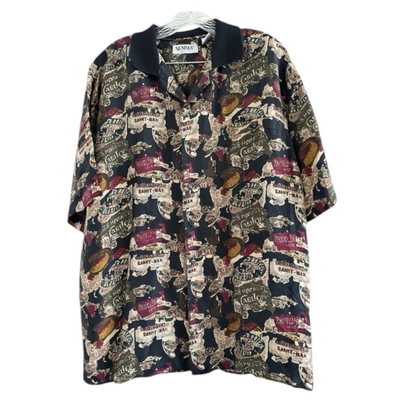 SUMMA (100% Silk)Men’s Vtg Italy Patterned Button Down Short Sleeve Shirt-Size M - Picture 1 of 10